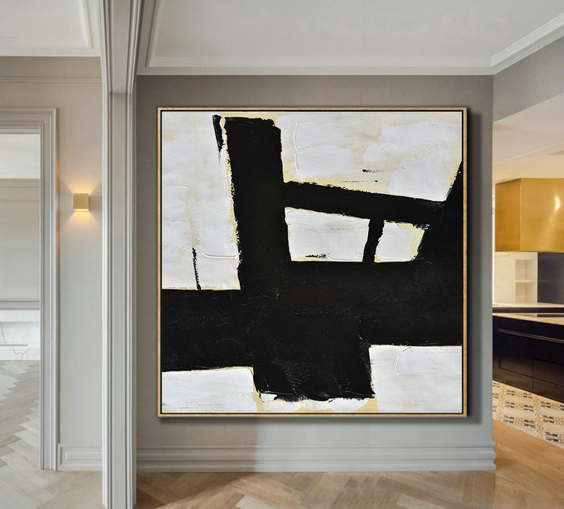 Extra Large Textured Painting On Canvas,Handmade Minimal Art Palette Knife Canvas Painting, Black White Beige - Large Abstract Art Handmade Acrylic Painting